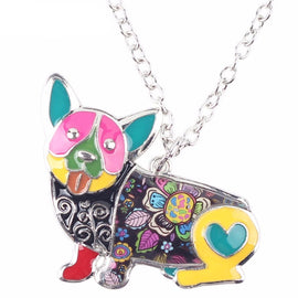 Enamel Corgi Pendant Necklace