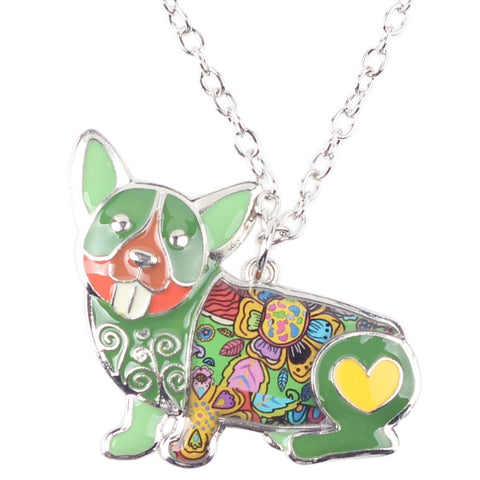 Enamel Corgi Pendant Necklace