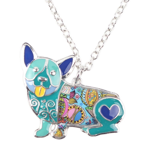 Enamel Corgi Pendant Necklace
