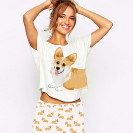 Corgi Dog Print Crop Shirt