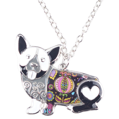 Enamel Corgi Pendant Necklace