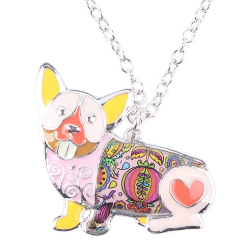 Enamel Corgi Pendant Necklace