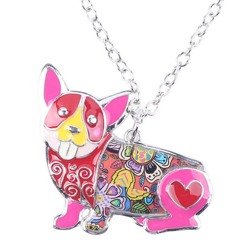 Enamel Corgi Pendant Necklace