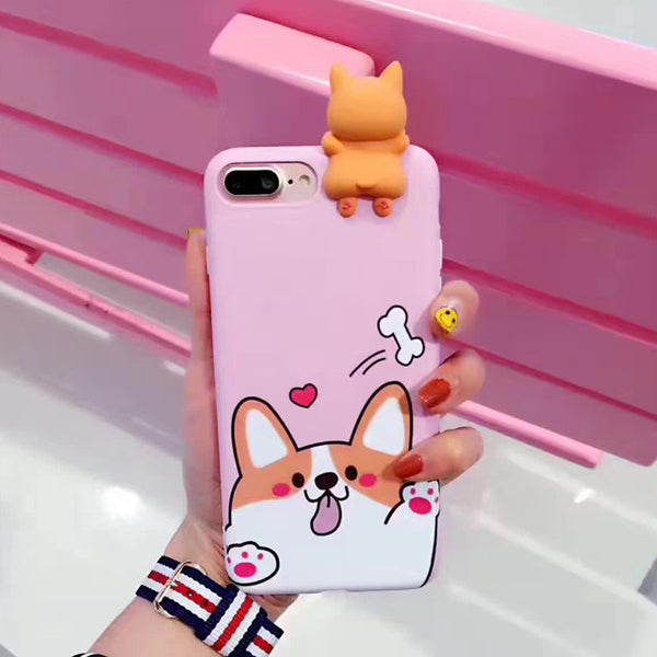 Corgi iPhone Case with Mini Rubber Doll